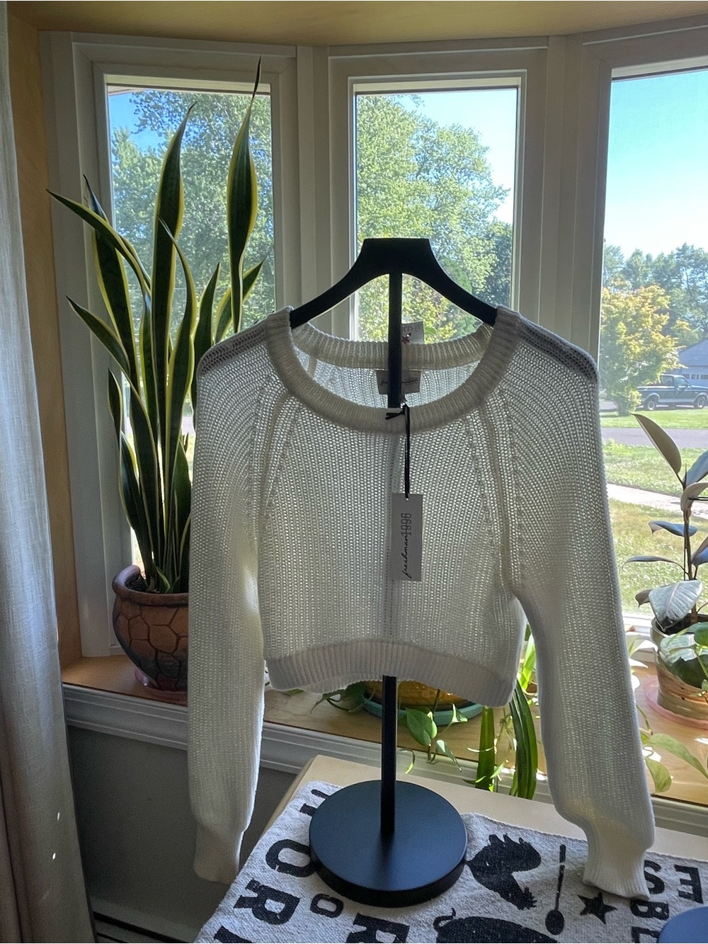 Freshman Cream Cropped Scoop-Neck Knit Sweater